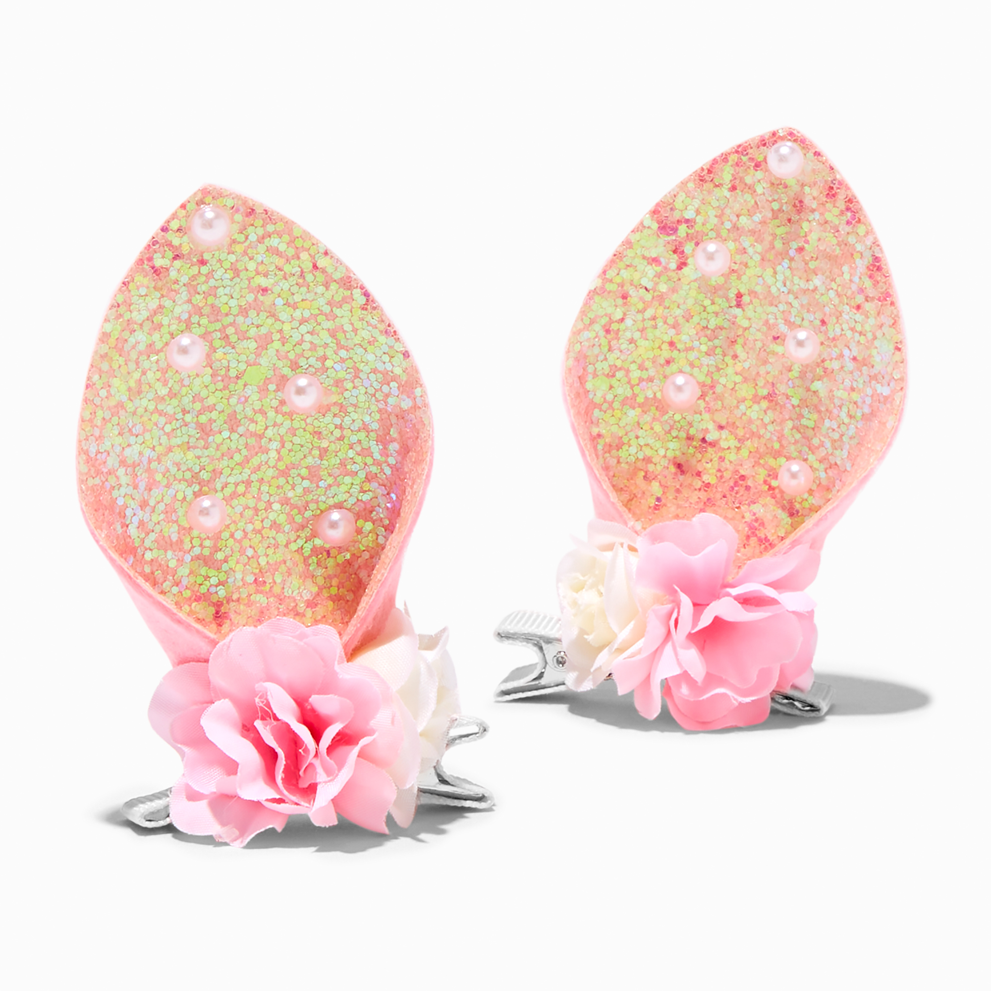 Pink Floral Bunny Ear Hair Clips - 2 Pack | Claire's US
