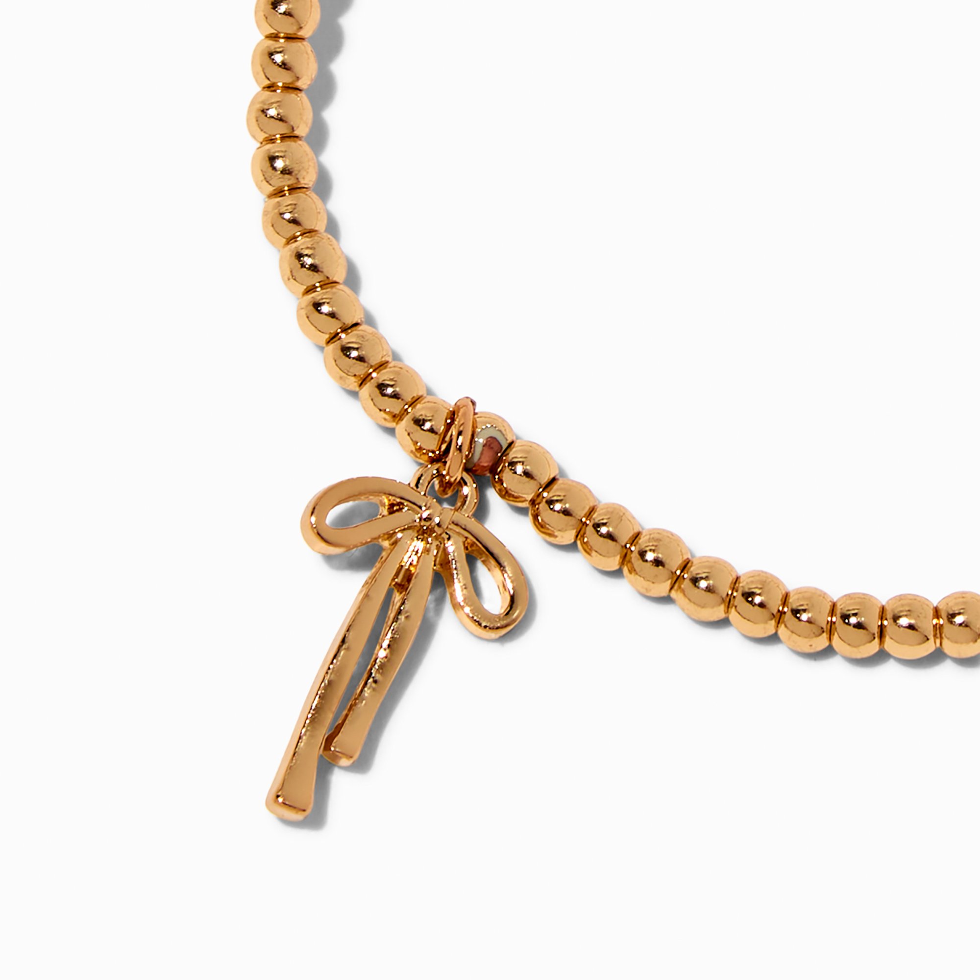Bow Charm Gold-tone Shot Bead Stretch Bracelet