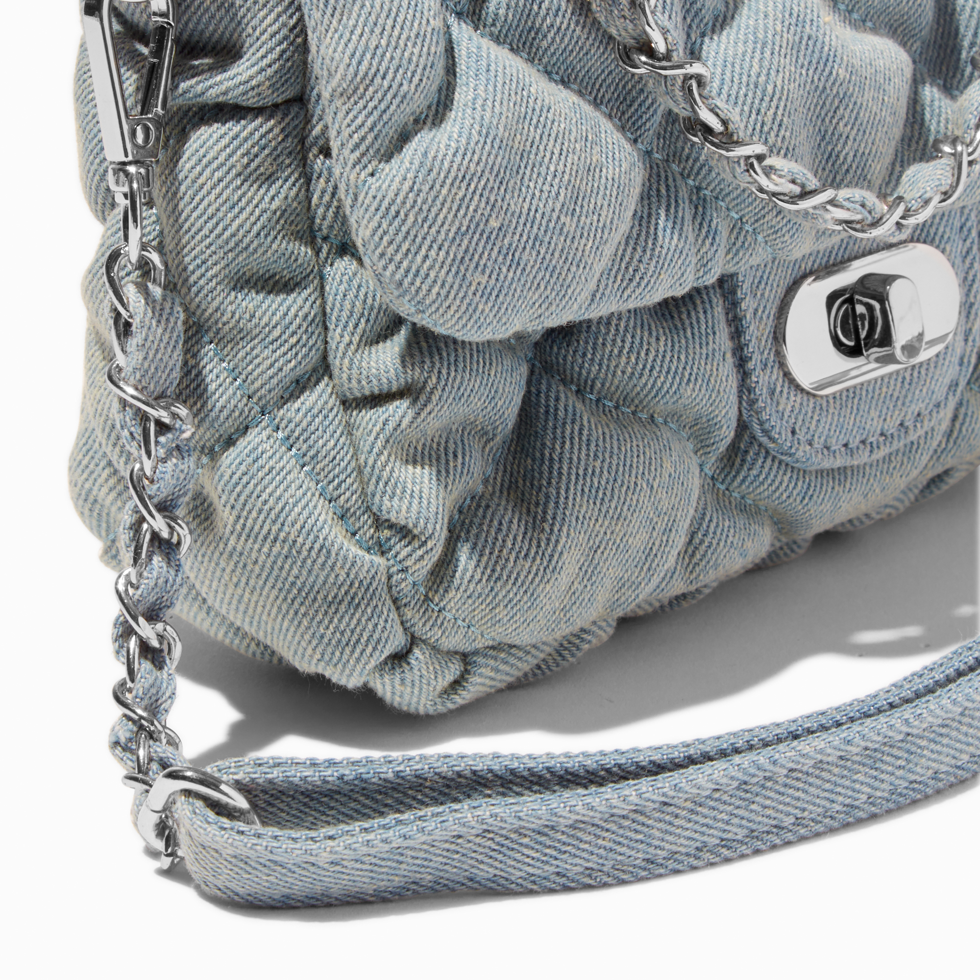 2way／QUILTING BAG／gray denim Denim Quilted & Chain Crossbody Bag | Claire's US