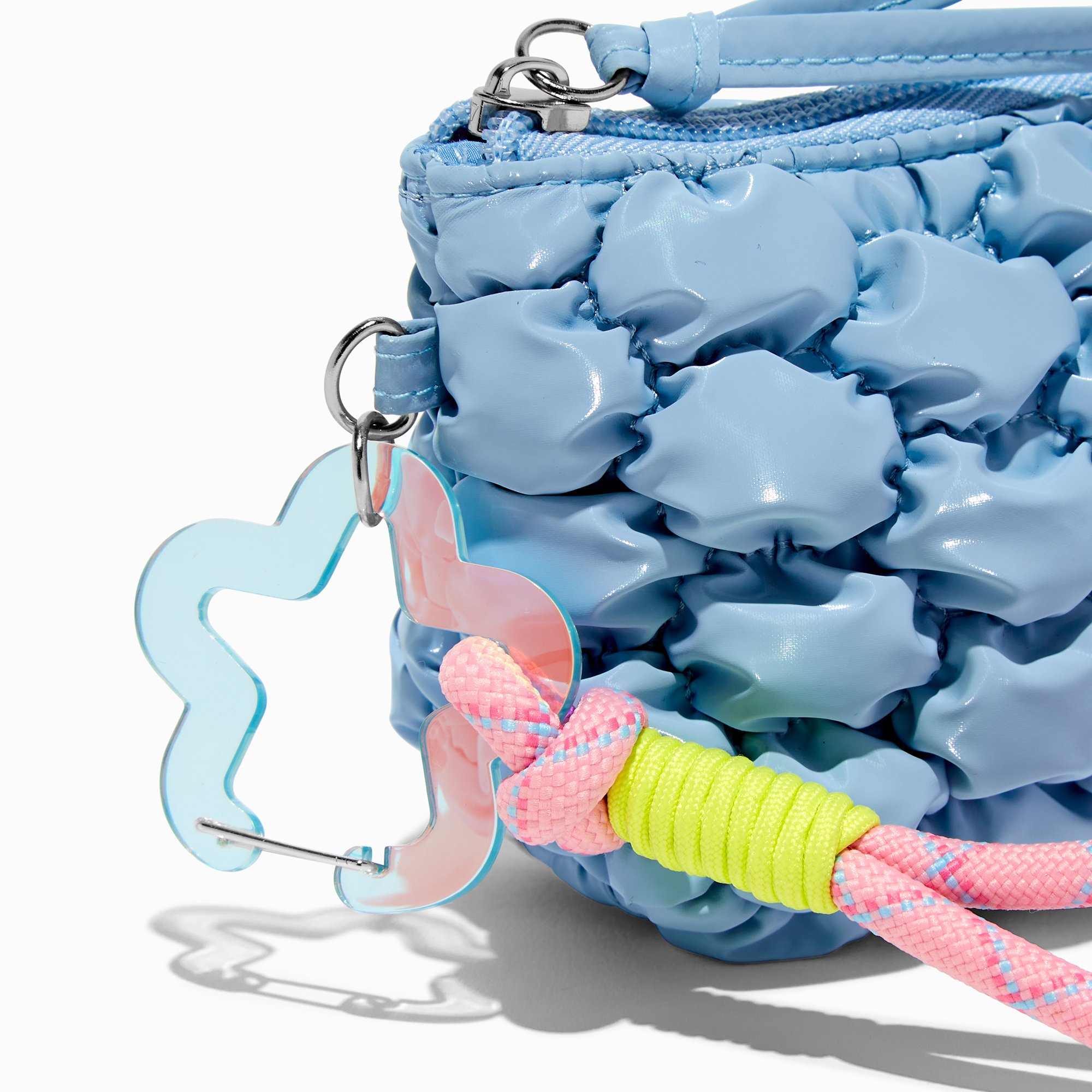 Blue Puffy Nylon Wristlet Coin Purse