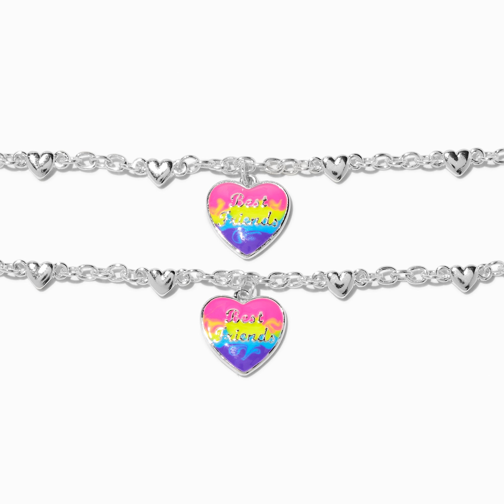 Best Friends Glow in the Dark Rainbow Heart Charm Bracelets - 2 Pack