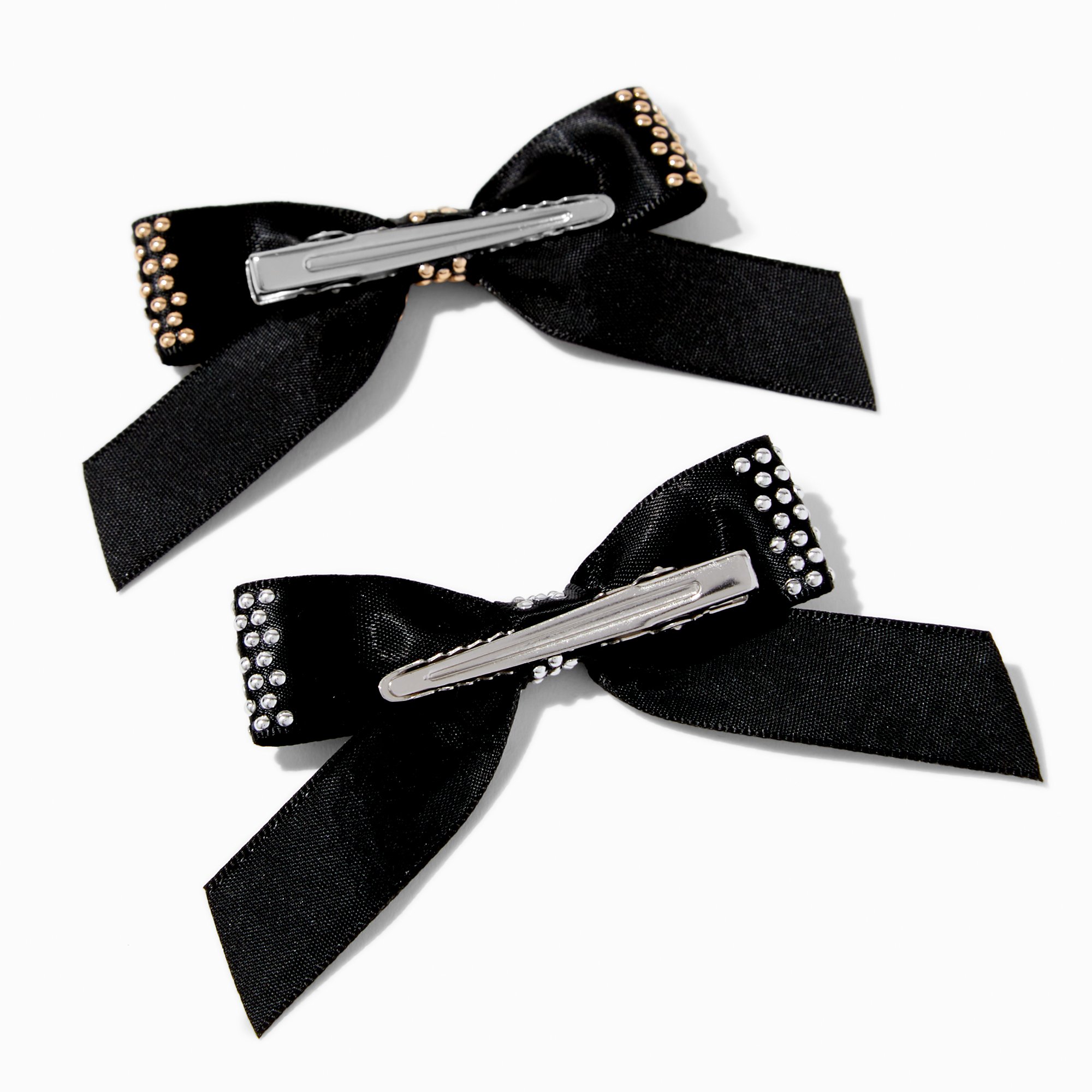 Silver & Gold Studded Hair Bow Clip - 2 Pack
