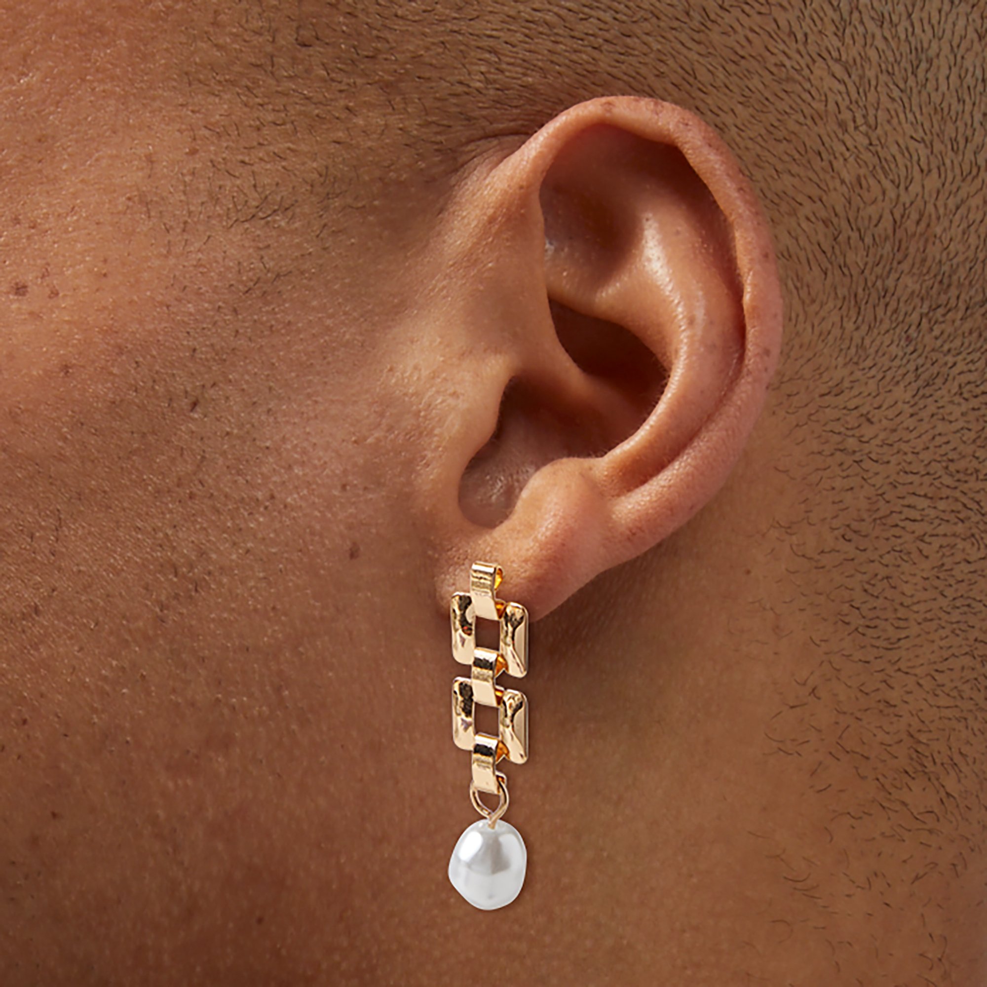 Gold-tone Watch Band Pearl Drop Earrings