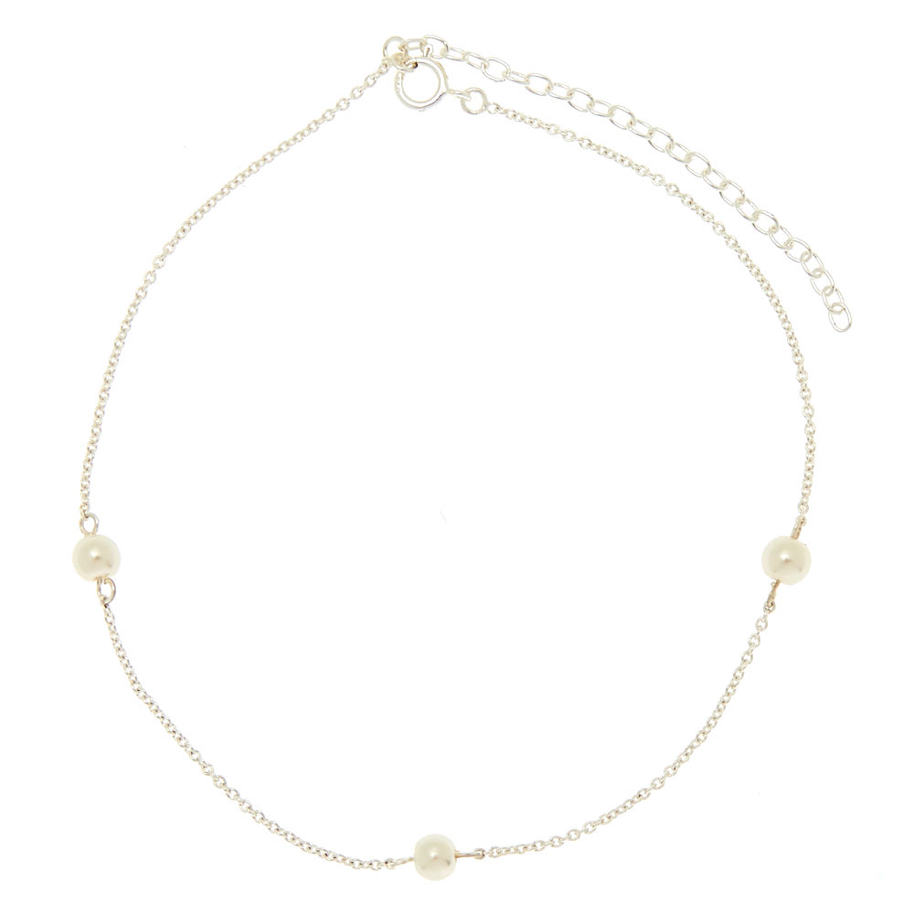 Sterling Silver Pearl Chain Anklet | Claire's