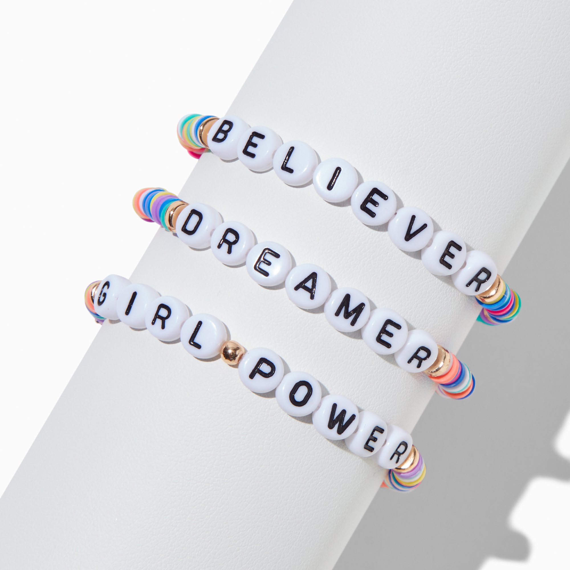 Claire's Club Inspirational Words Rainbow Heishi Bead Stretch Bracelets - 3 Pack