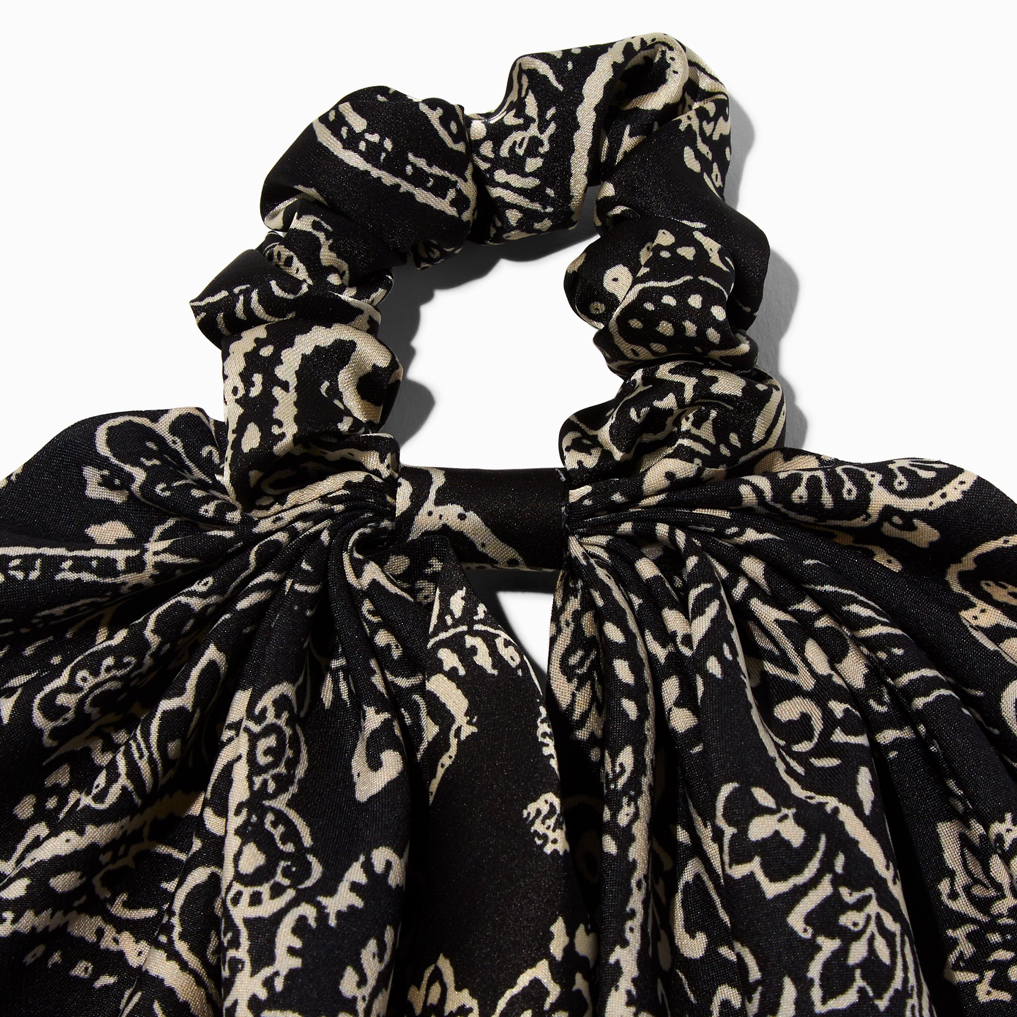 Black & Ivory Paisley Hair Scrunchie Scarf