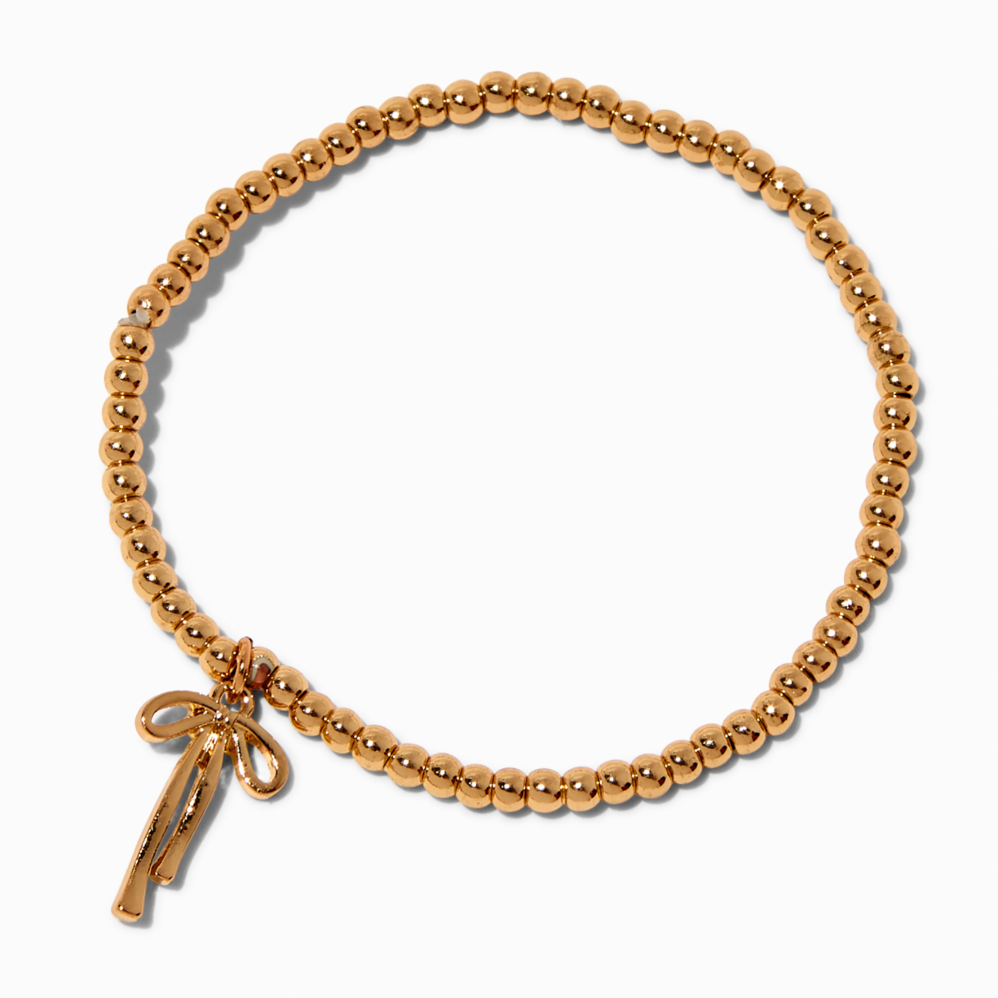 Bow Charm Gold-tone Shot Bead Stretch Bracelet