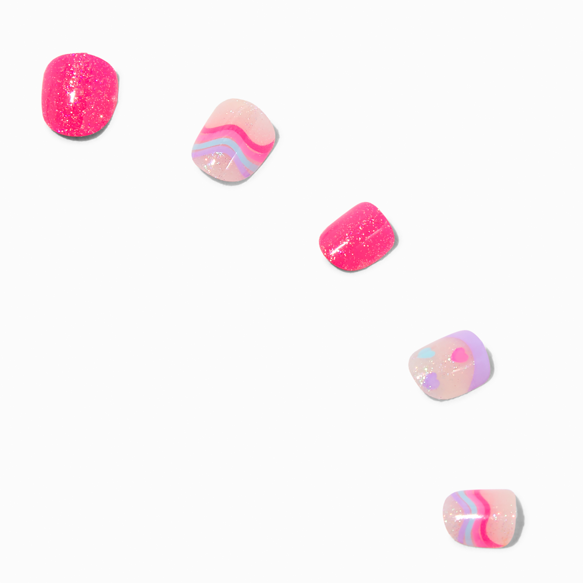 Claire's Club Pink Squiggle Square Press On Vegan Faux Nail Set - 10 Pack
