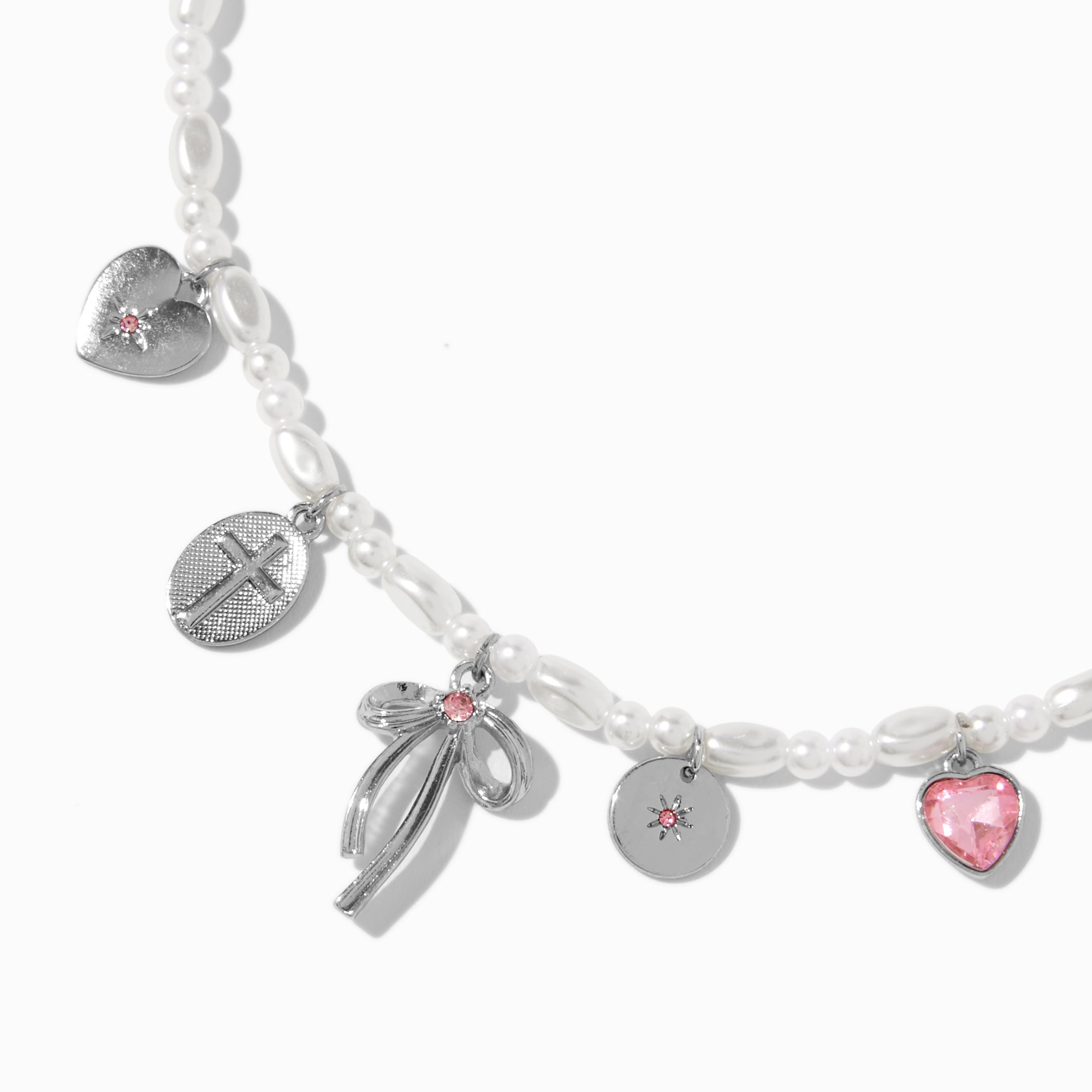 Silver-tone Charm Pearl Choker Necklace