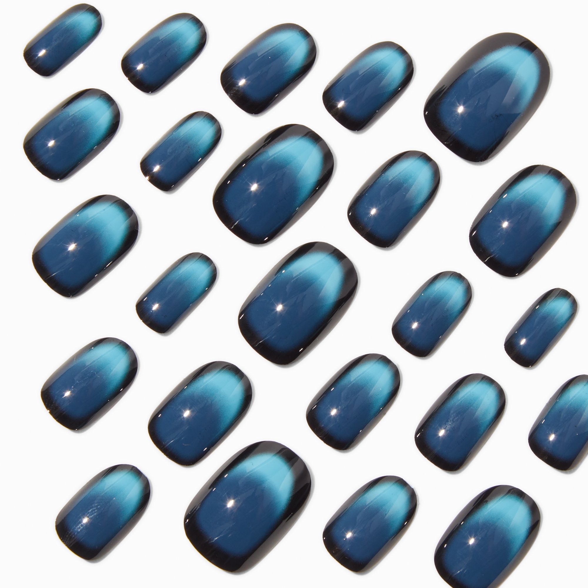 Blue & Black Ombré Medium Oval Vegan Faux Nail Set - 24 Pack