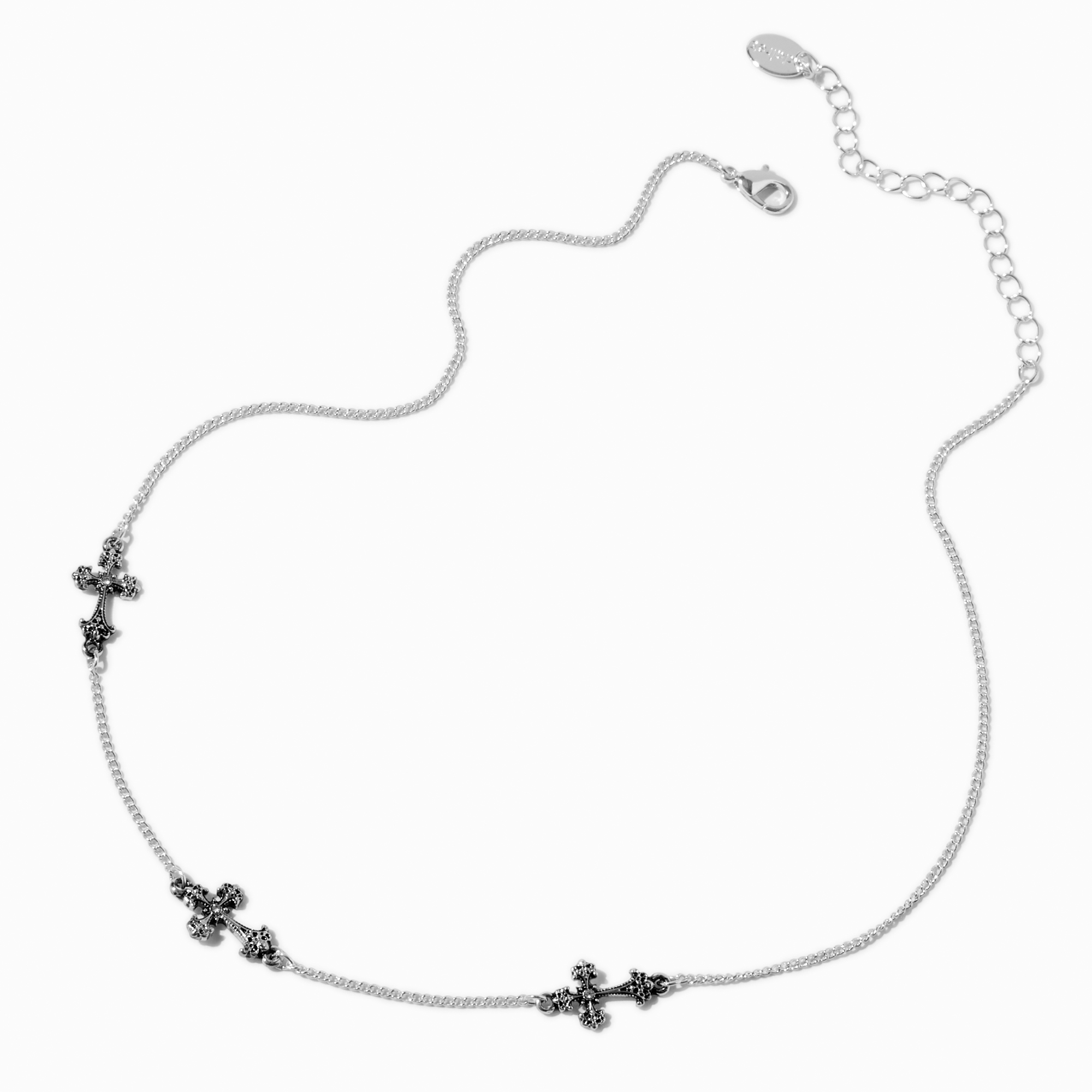Silver-tone Sideways Cross Choker Necklace