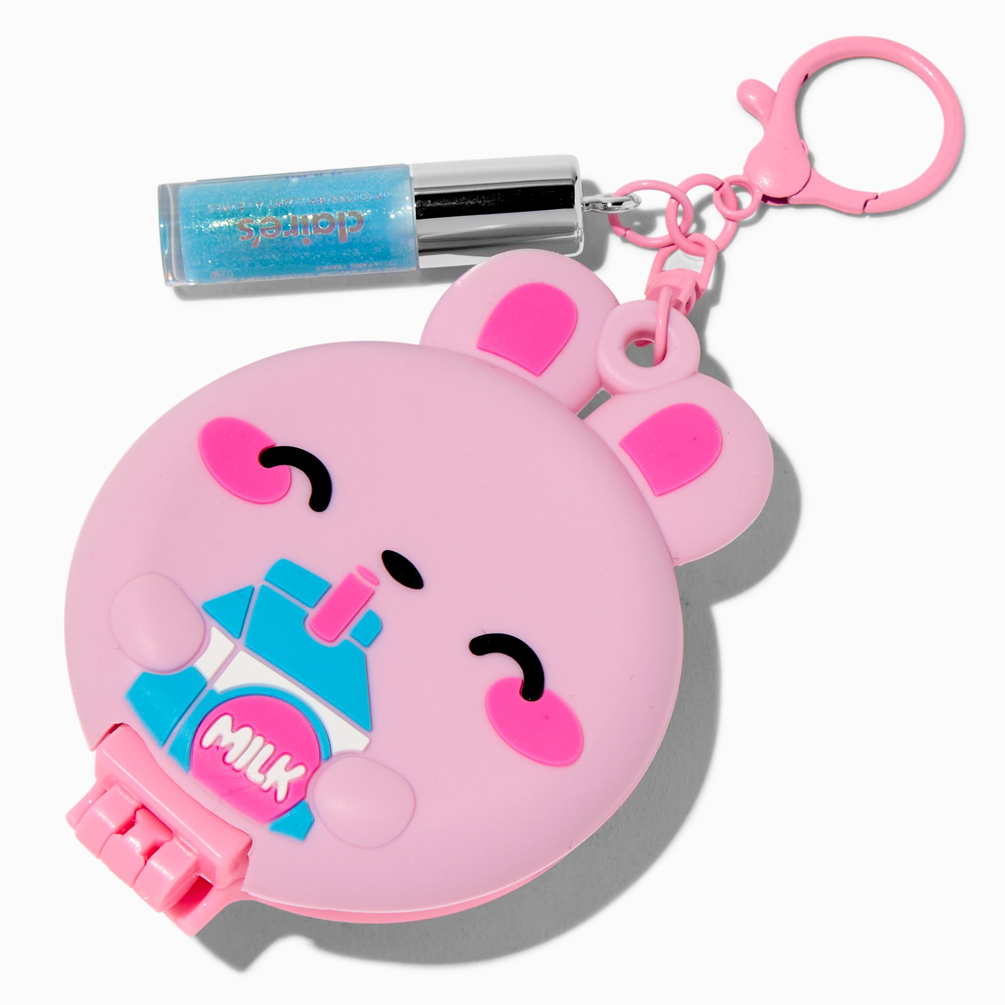Pink Bunny Milk Pop-Up Hair Brush & Lip Gloss Keychain