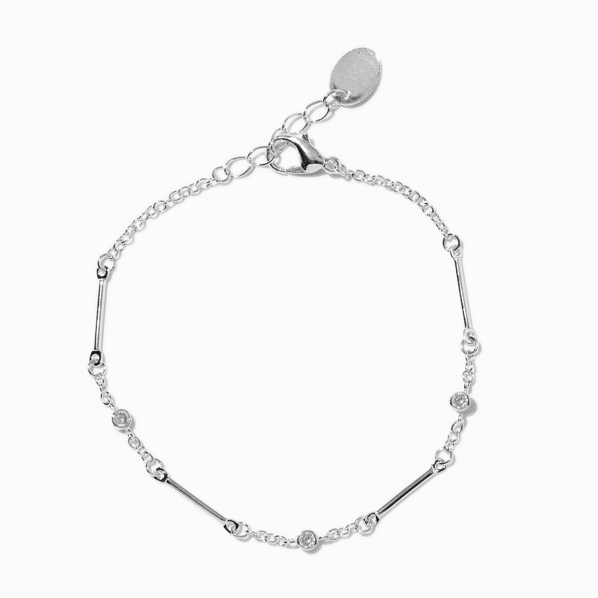 Silver-tone Bar & Cubic Zirconia Chain Bracelet | Claire's US