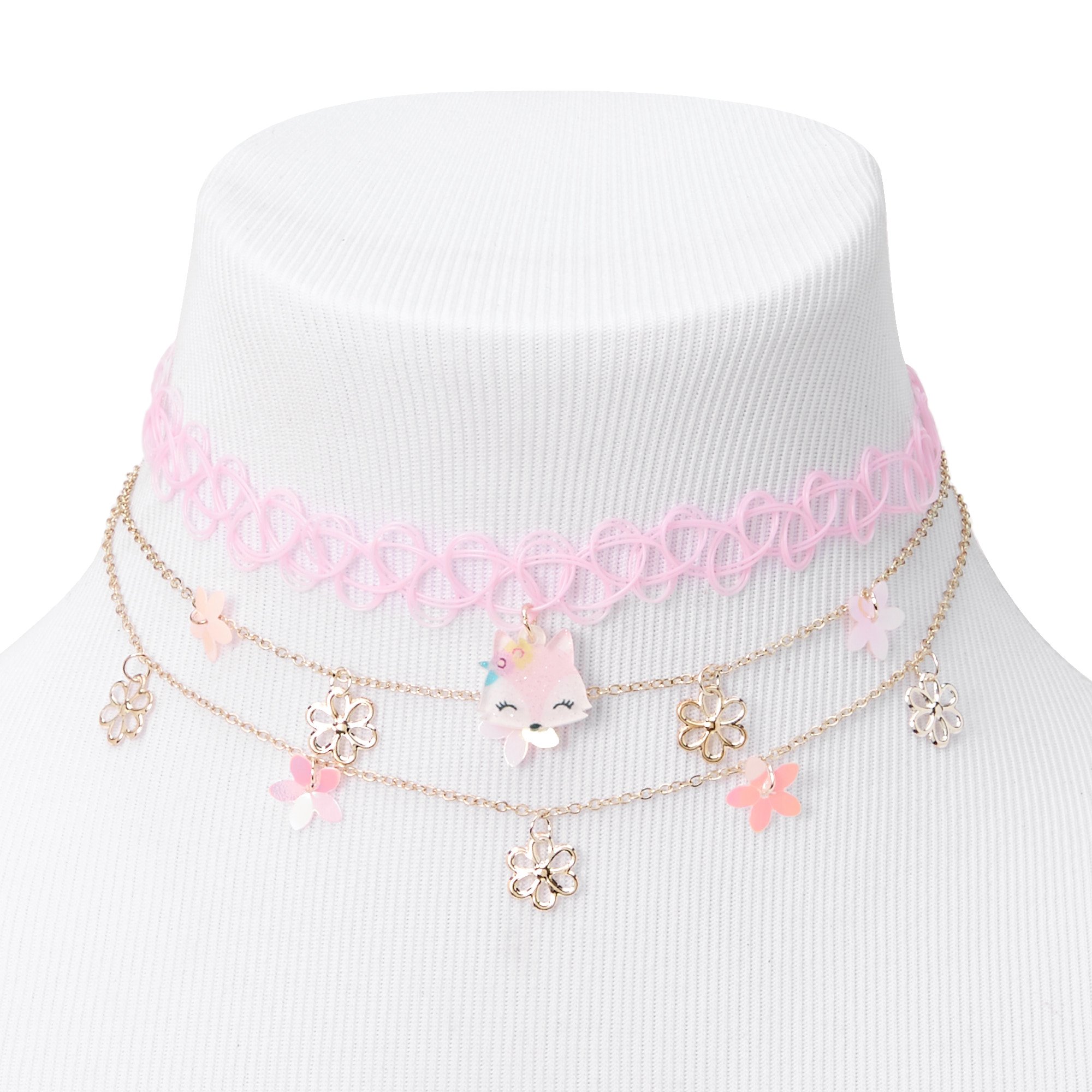 Claire's Club Pink Fox & Daisy Choker & Multi Strand