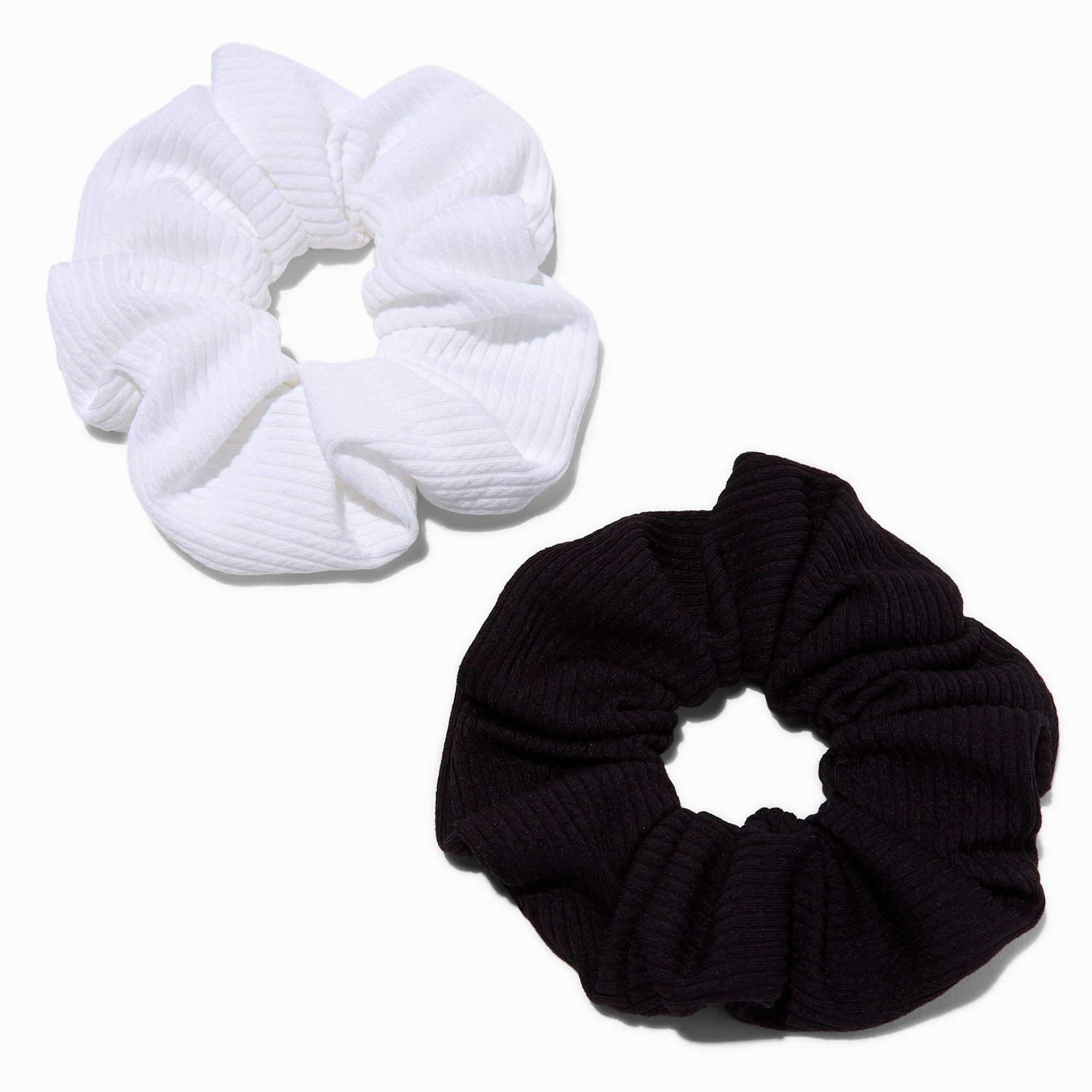 Black & White Ribbed Hair Scrunchies - 2 Pack