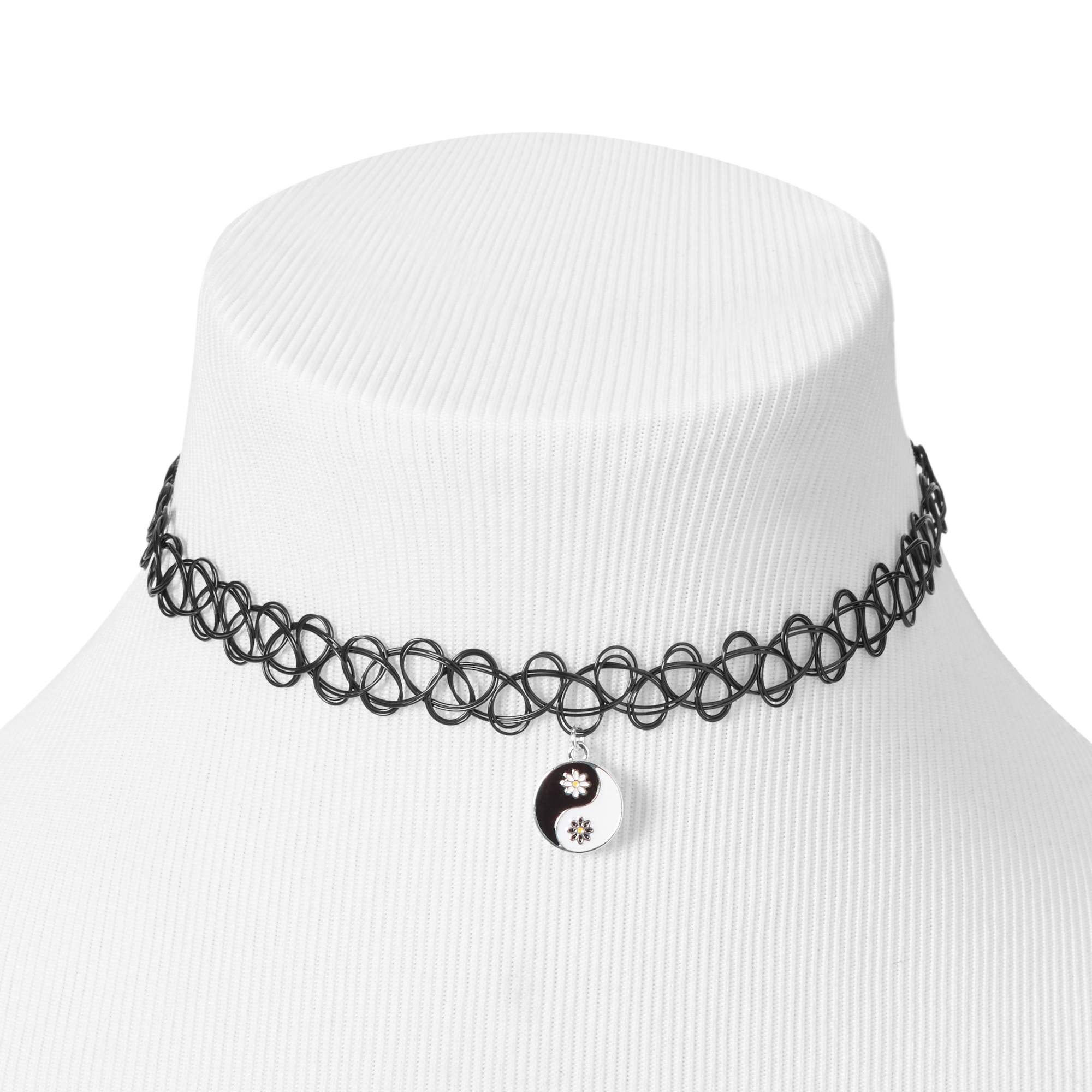 Black Daisy Yin Yang Charm Tattoo Choker Necklace | Claire's US
