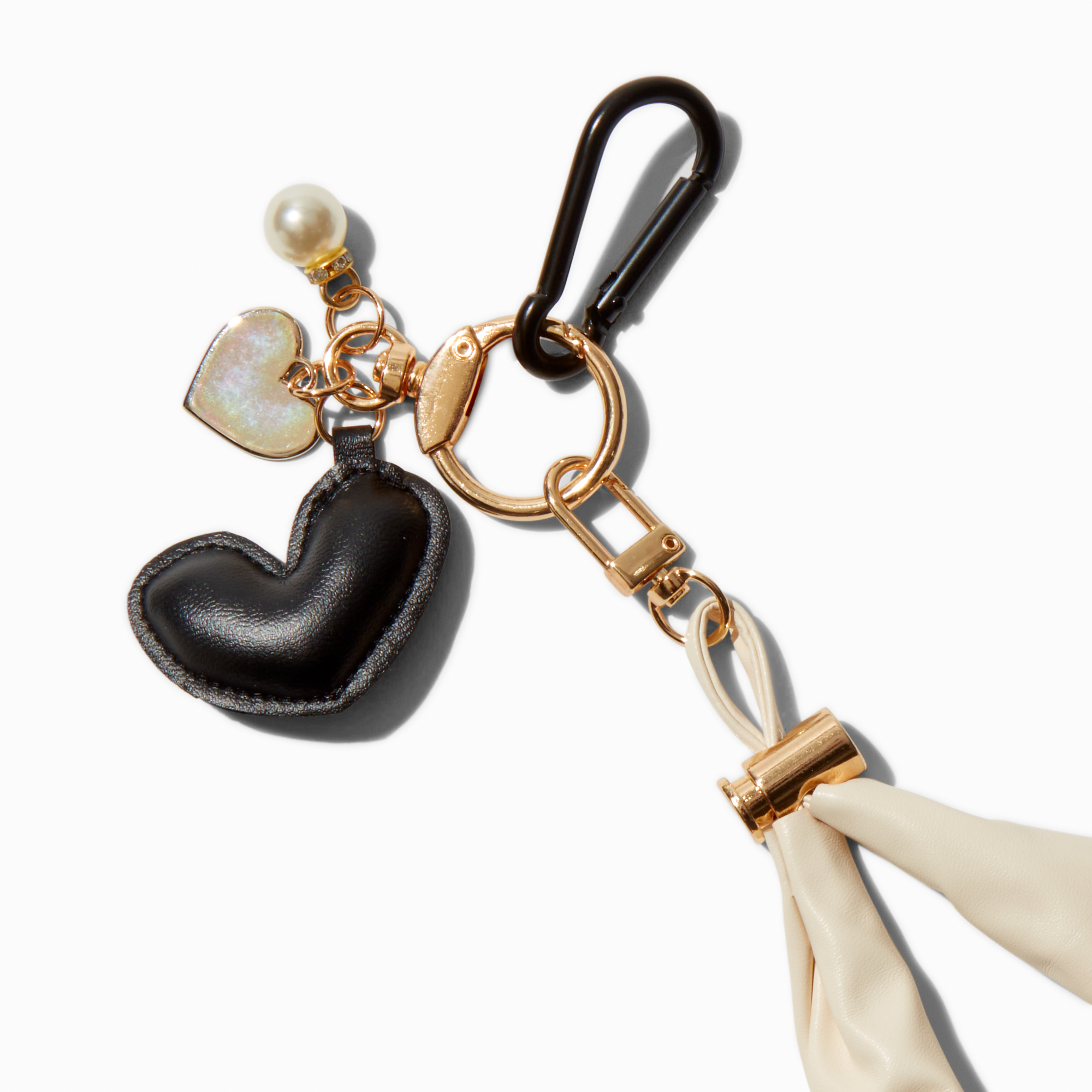 Black Heart Ivory Ribbon Wristlet Bag Charm
