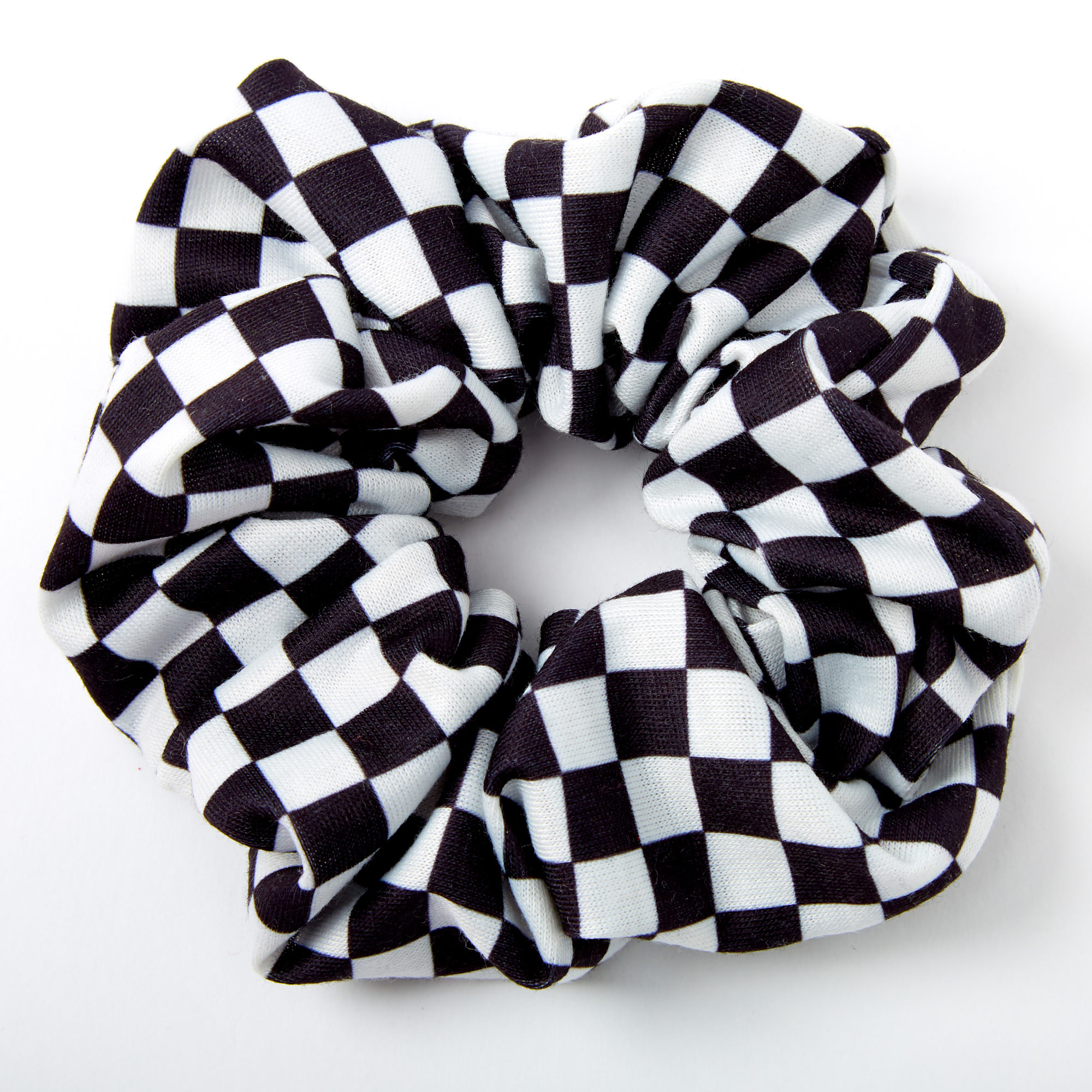 シュシュ ブラックチェック Black Check Scrunchie A6843 Medium Black & White Checkered Hair Scrunchie | Claire's US
