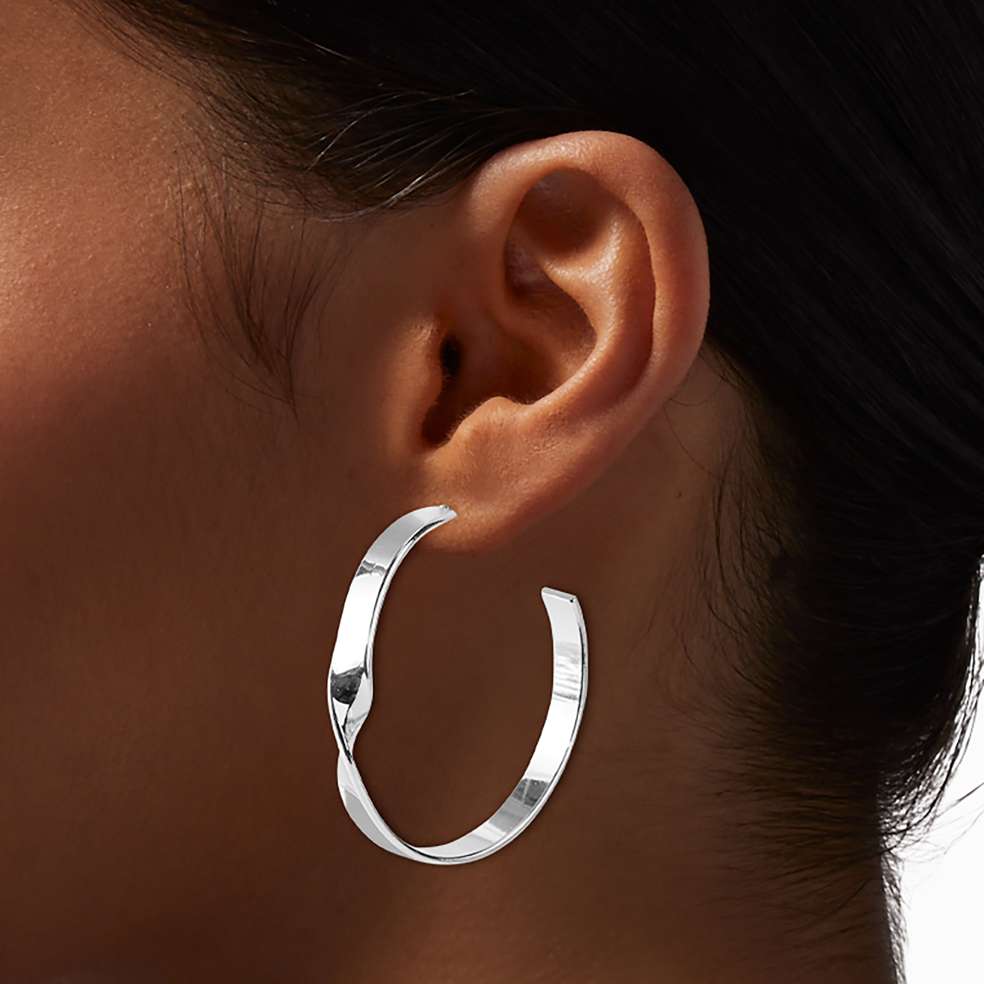 Silver-tone Oversized Twisted Hoop Earrings