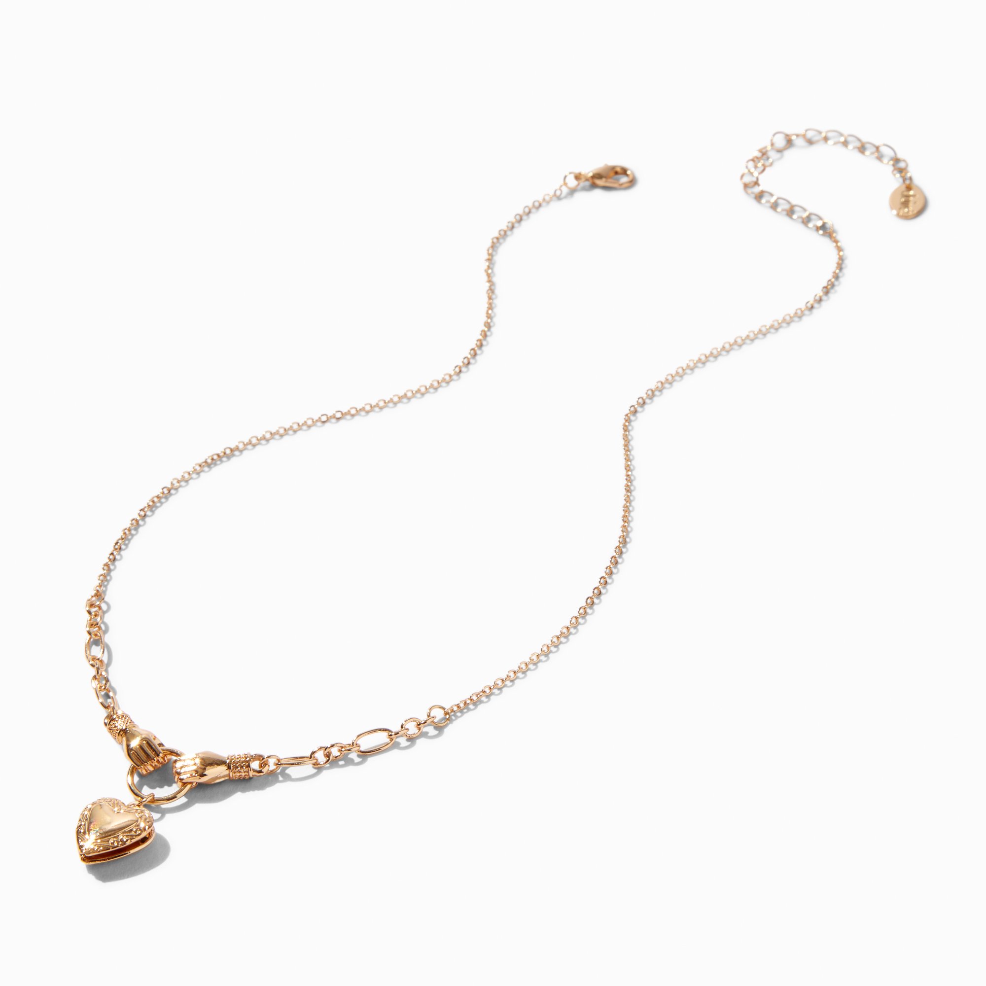Gold-tone Heart Locket & Hands Pendant Necklace