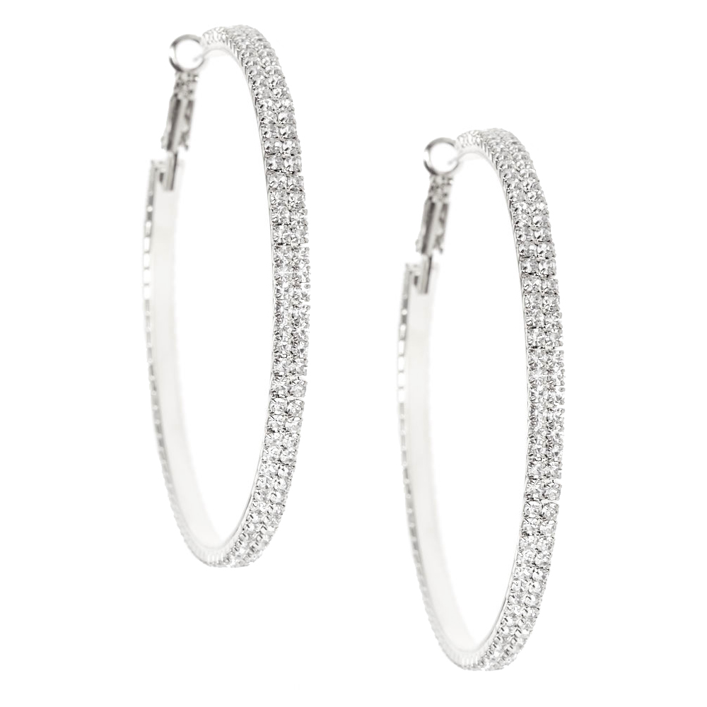Silver Rhinestone 60MM Hoop Earrings | Claire's US
