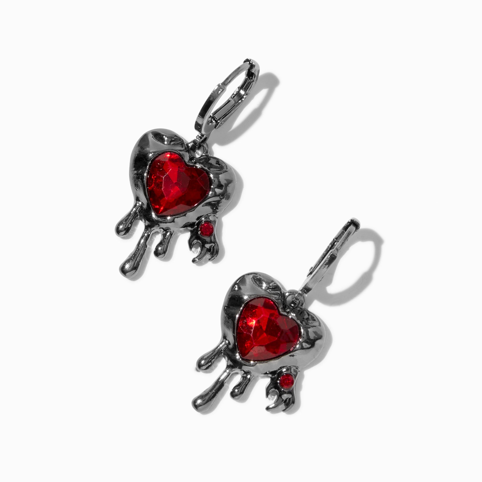 Hematite Red Drip Melting Heart Hoop Earrings