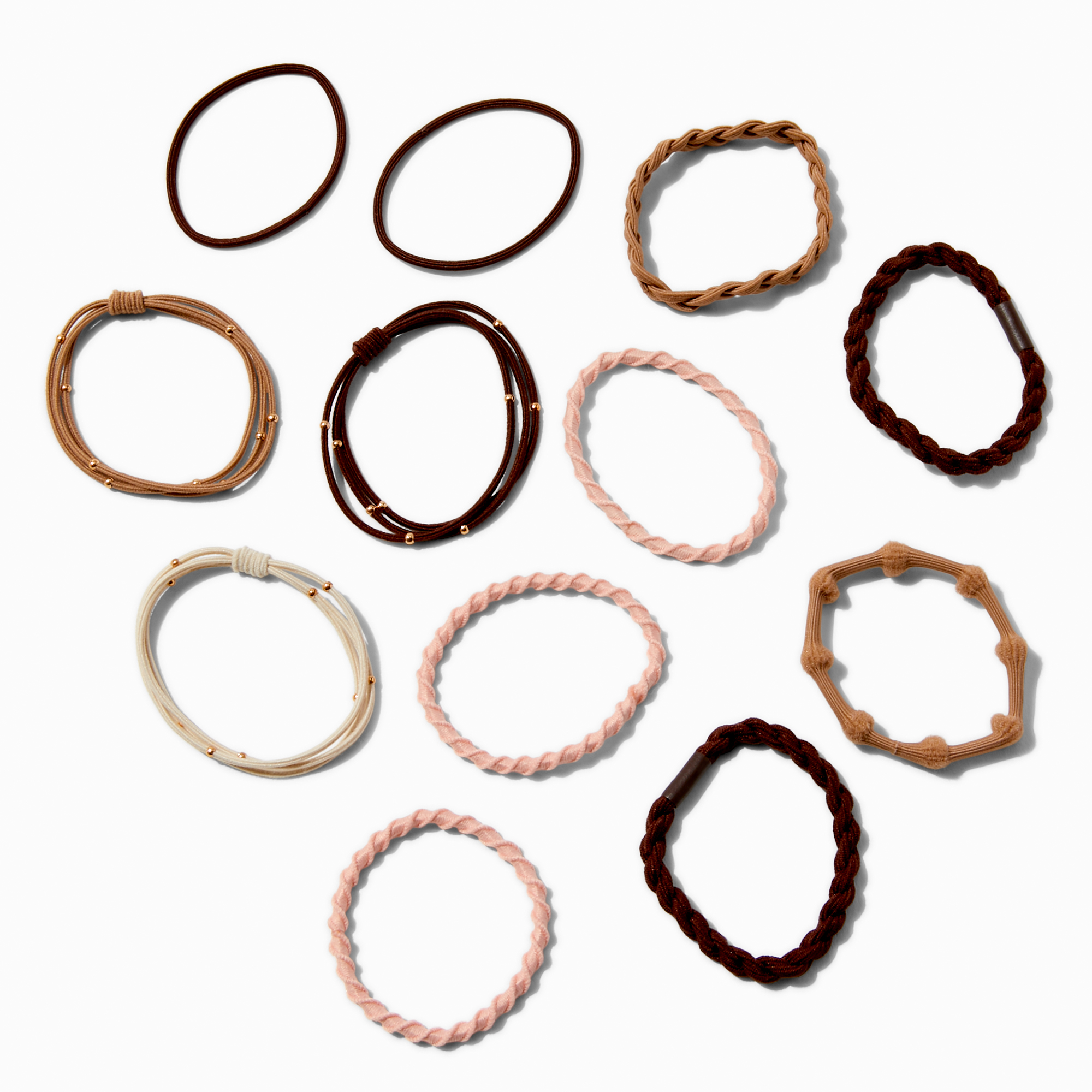 Boho Brown & Pink Mixed Hair Ties - 12 Pack 
