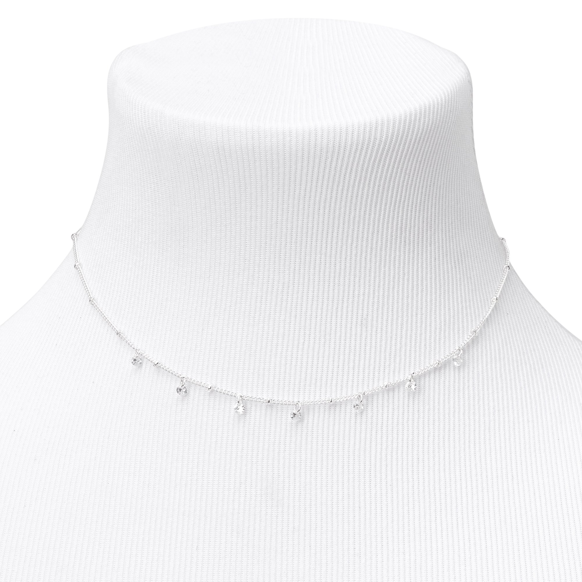 Silver-tone Cubic Zirconia Confetti Beaded Choker Necklace