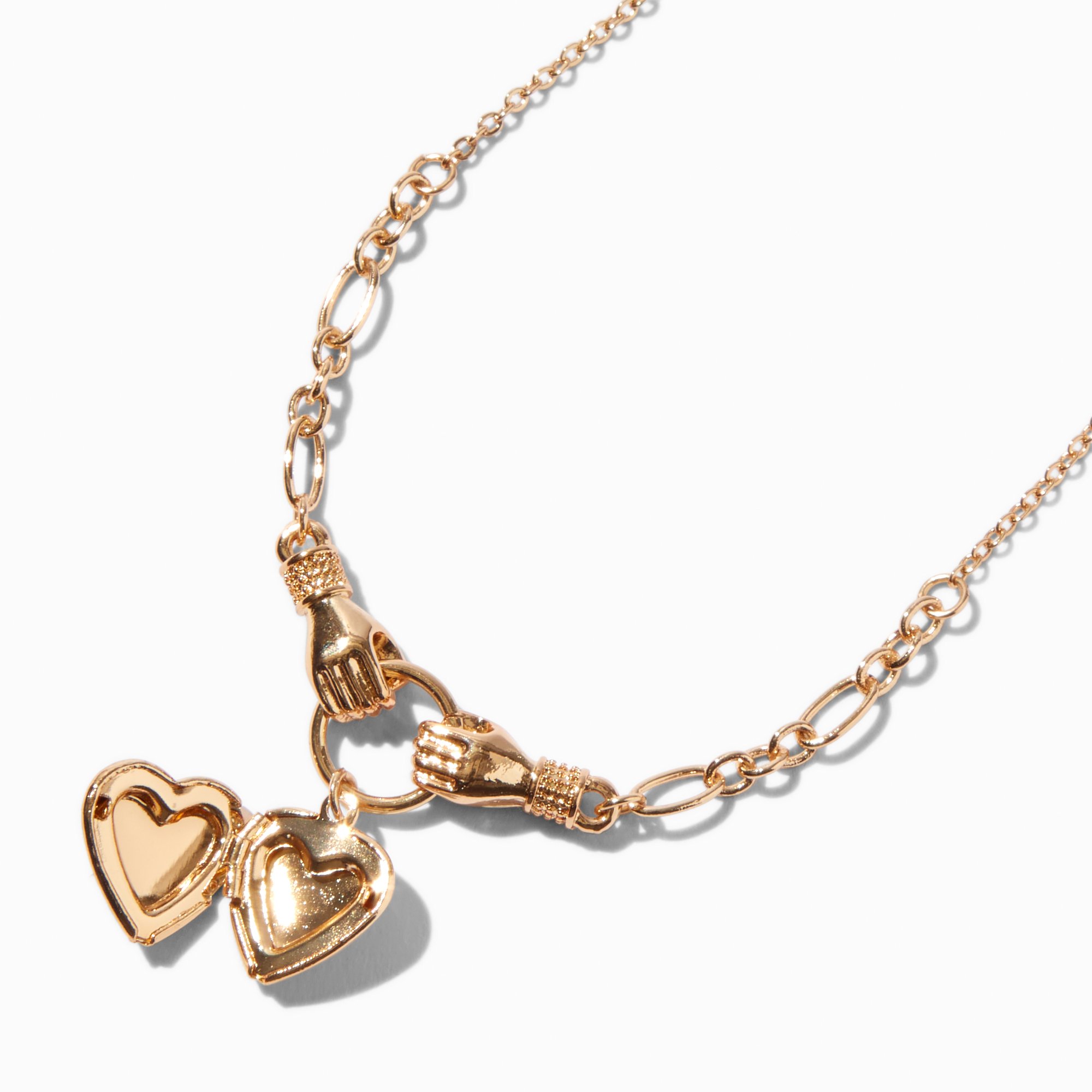 Gold-tone Heart Locket & Hands Pendant Necklace