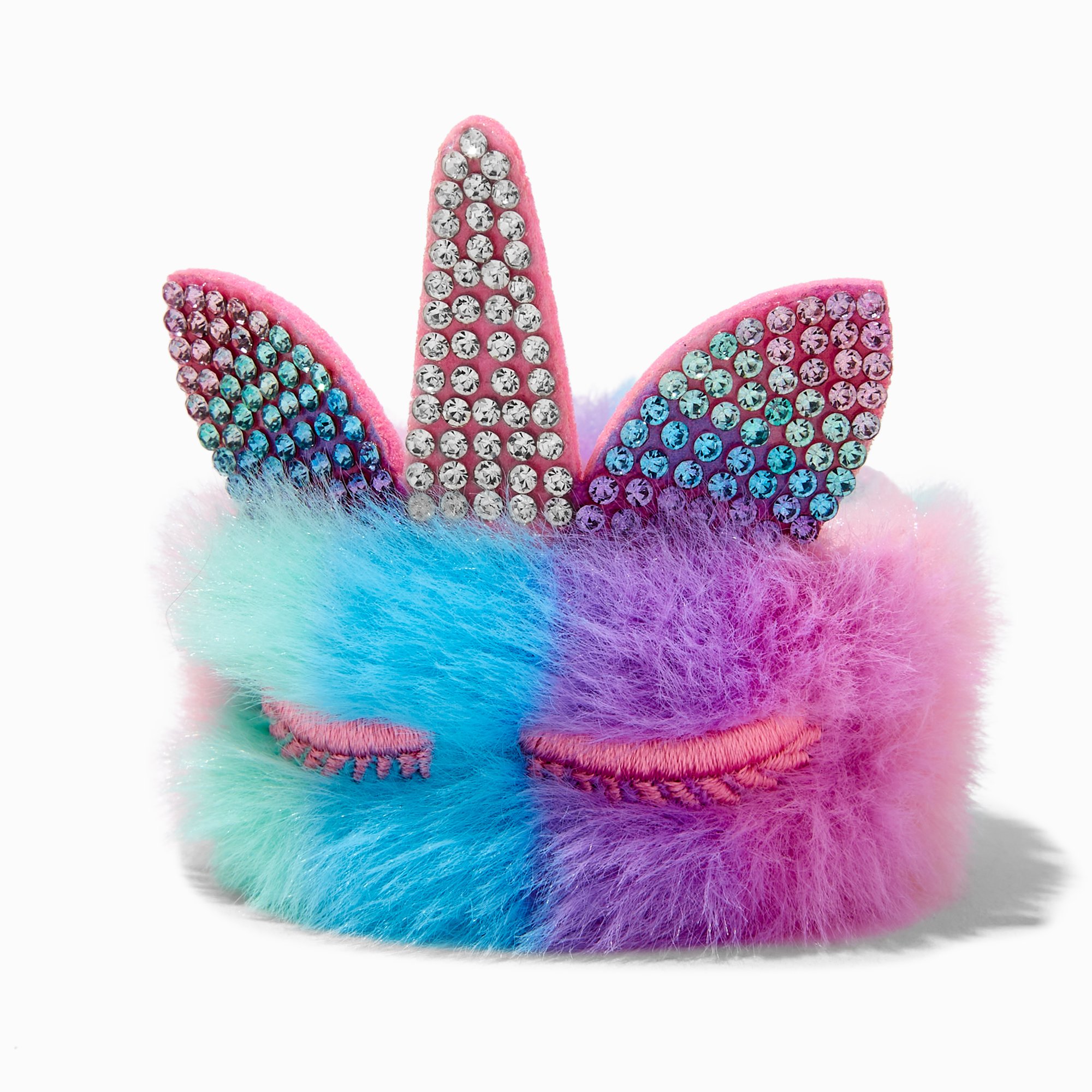 Fuzzy Pastel Rainbow Pavé Unicorn Slap Bracelet