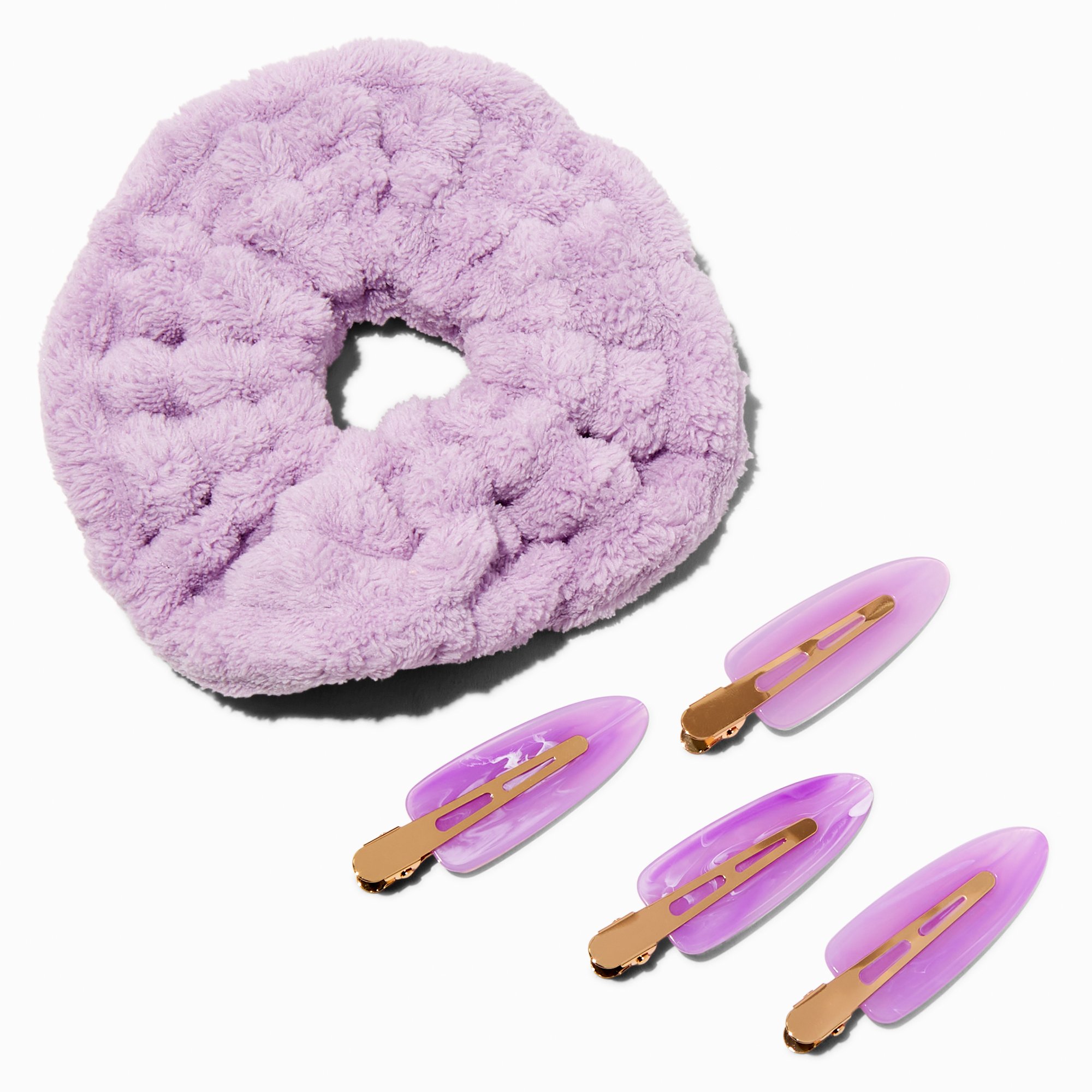 Purple Scrunchie & No-Crease Hair Clip Makeup Bag Set