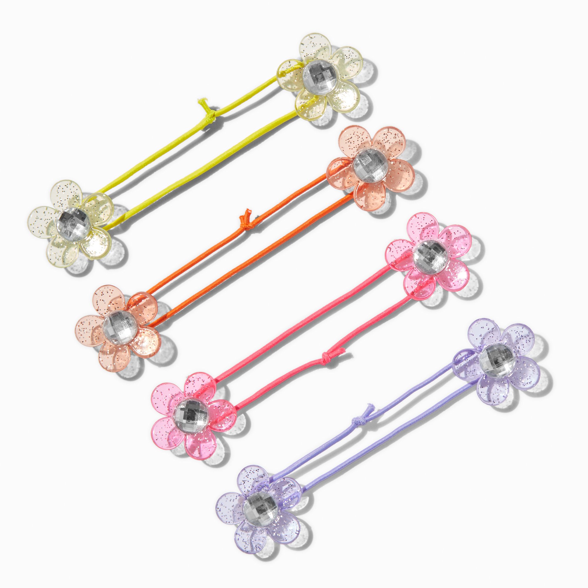 Claire's Club Glitter Flowers Hair Ties - 4 Pack