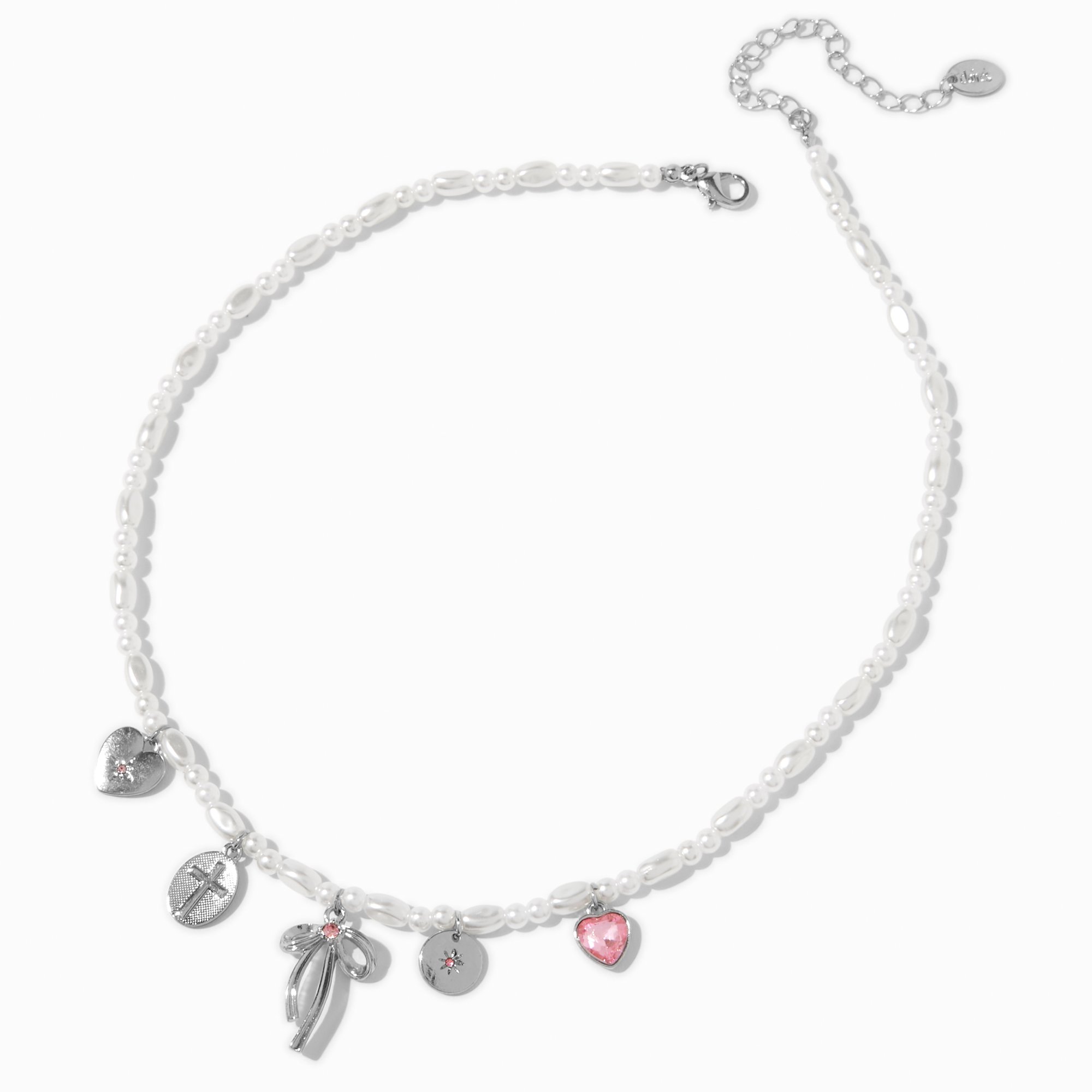 Silver-tone Charm Pearl Choker Necklace